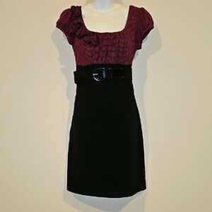 Striped Purple and Black Dress with Belt